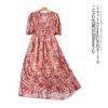 Chiffon Printing Dress Summer New Foreign Trade Women Clothes Alternate V-neck Short Sleeve Half Elastic Waist Midi Dress 31428
