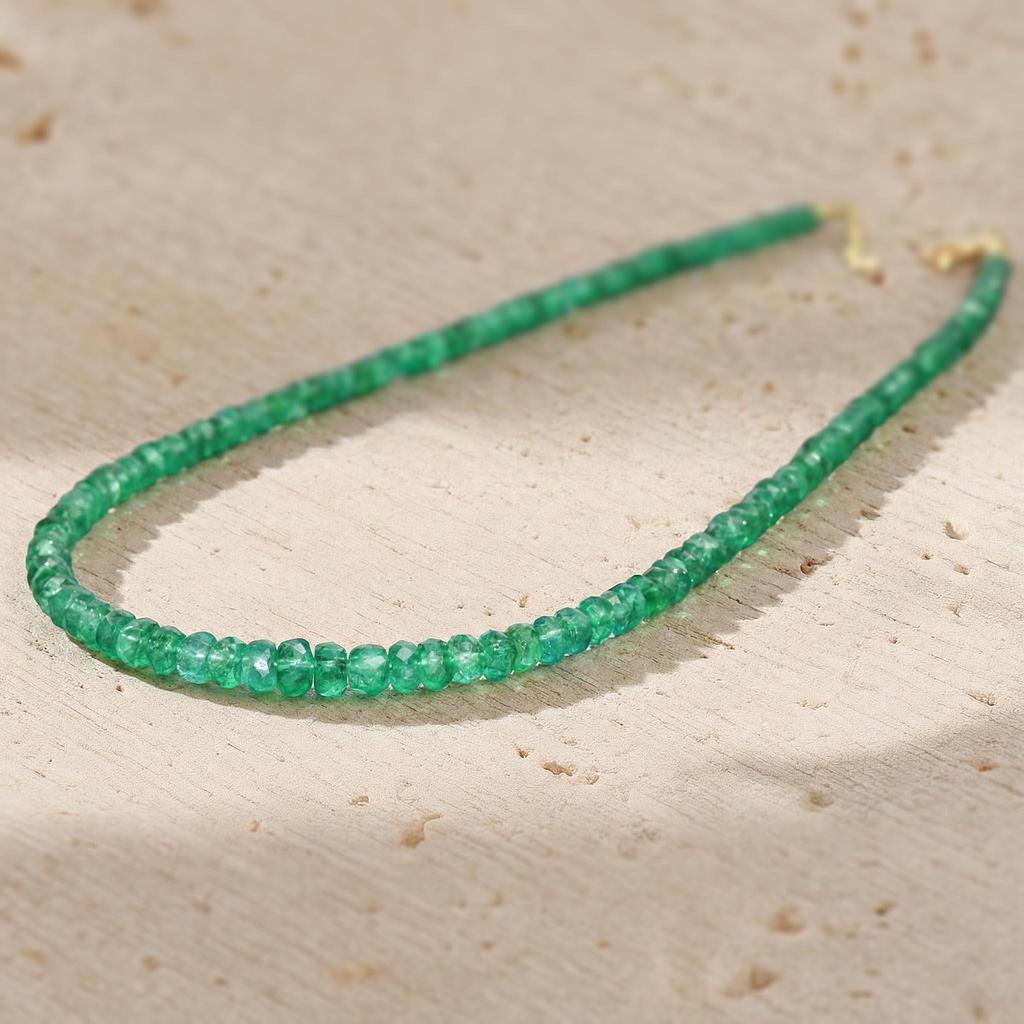 Genuine Emerald Gemstone Faceted Beads Necklace, Beryl Emerald Beaded Gold Necklace, May Birthstone Jewelry, Handmade Necklace, Gift for Her