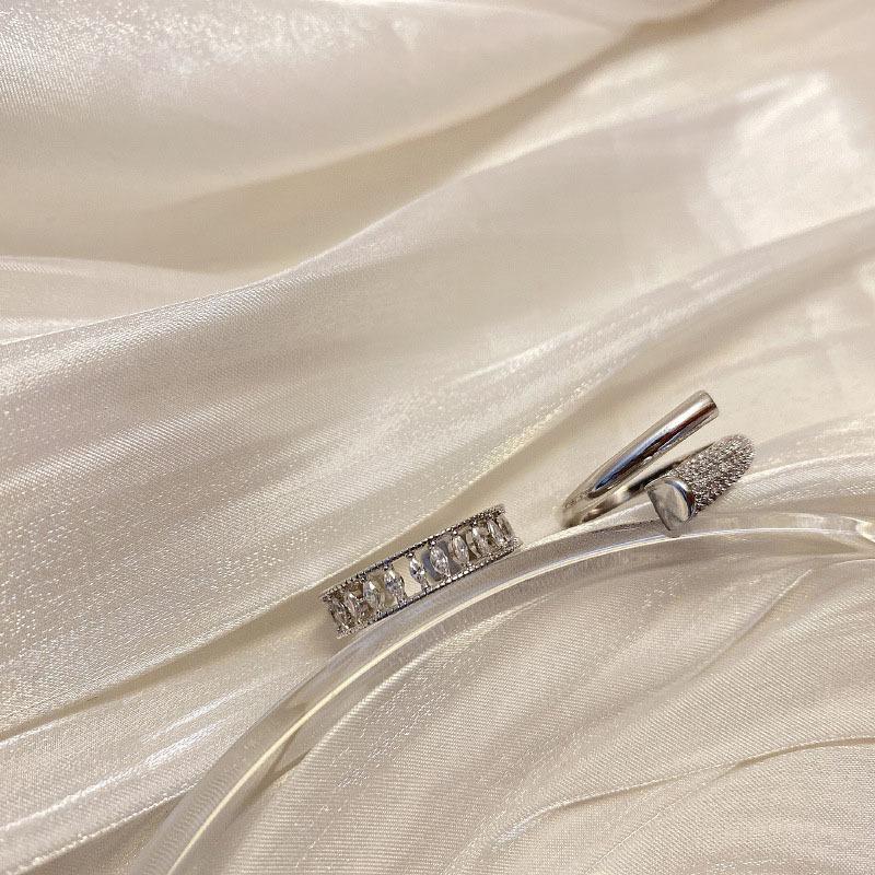 Niche Design Micro-Inlaid Zircon Cross Ring Set, Female Sweet Cool Style Simple Light Luxury High-End Personalized Index Finger