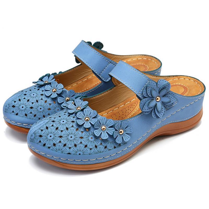 Large Size Slippers Women'S Summer Casual Muffin Thick Bottom Flower Hollow 43 Size Bag Head Half Slippers