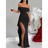 Moda Tomara que Caia Fenda Alta Sexy Vestido Verão Bodycon Festa Noite Longos Elegante Preto Casual Simples Irregular Roupa Feminina