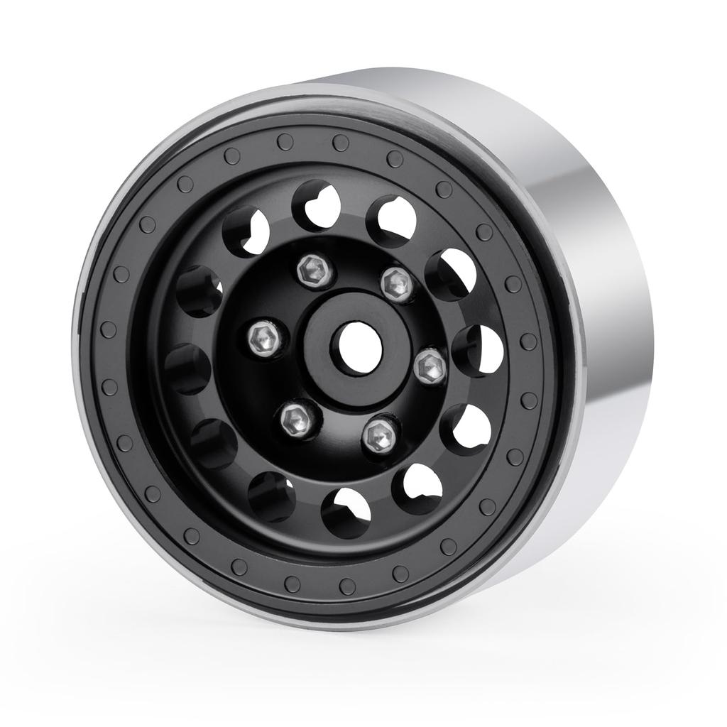 TRZX Aluminum 1.0 Beadlock Wheel Rim Upgrade Parts for 1/18 Traxxas TRX4-M RC Crawler Car (Black)