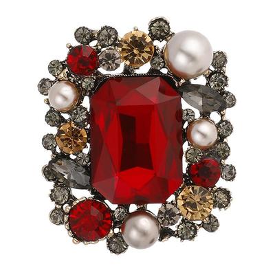Broche Geométrico de Cristal Perlado - Elegante Accesorio de Pin Estilo Corte Retro