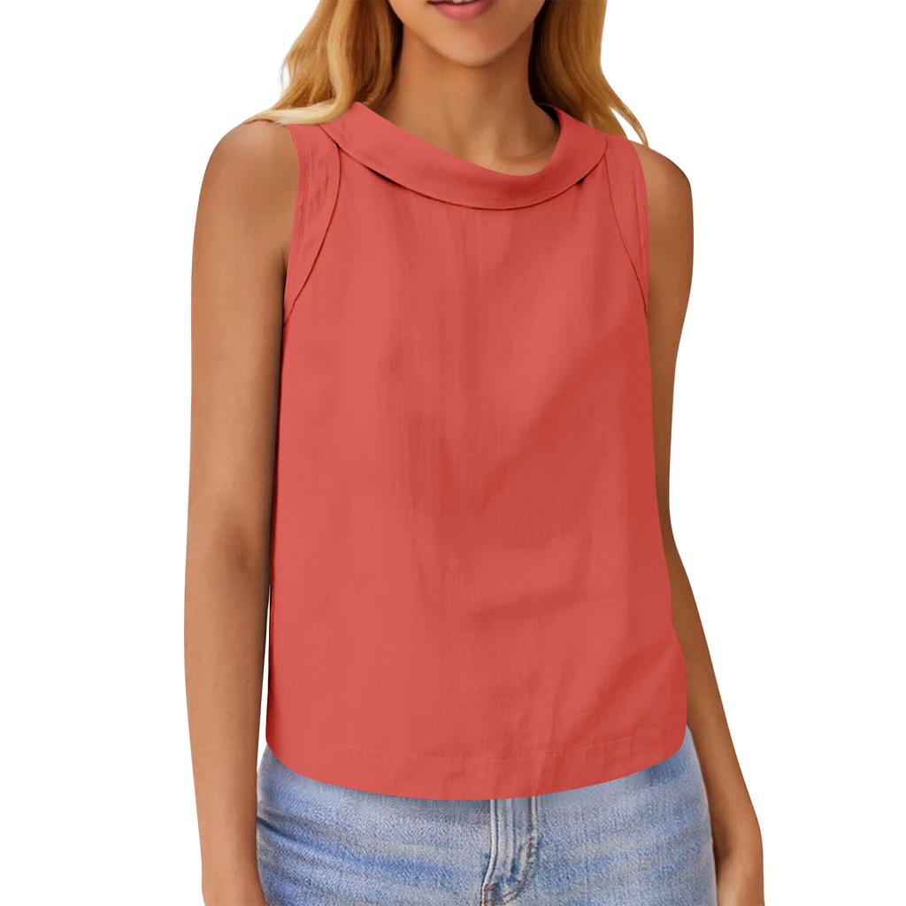 Damen Kurzpullover aus Baumwolle und Leinen, lässiges ärmelloses Oberteil