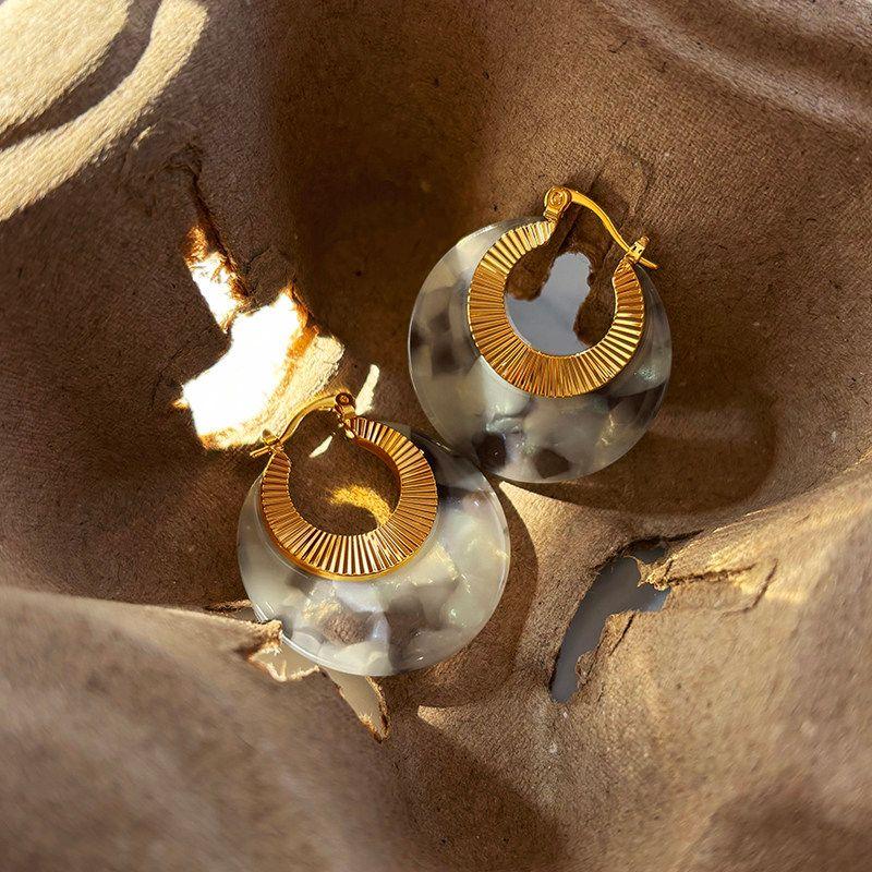 

Personalized Design European and American Fashion Exaggerated Amber Earrings Women Light Luxury Niche Advanced Ear Studs Unique Temperament Earrings Ink Pattern Earrings