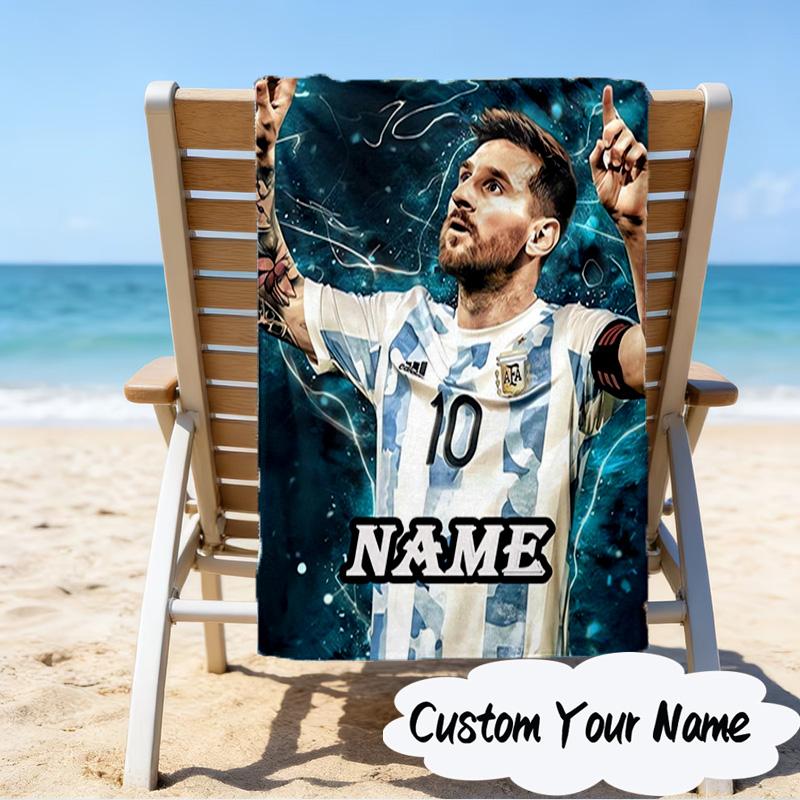 Custom Name Me-ssi football Microfiber Beach Towel Super Soft & Absorbent for Bath, Beach, Travel  Bath Time Accessory, Fan gifts
