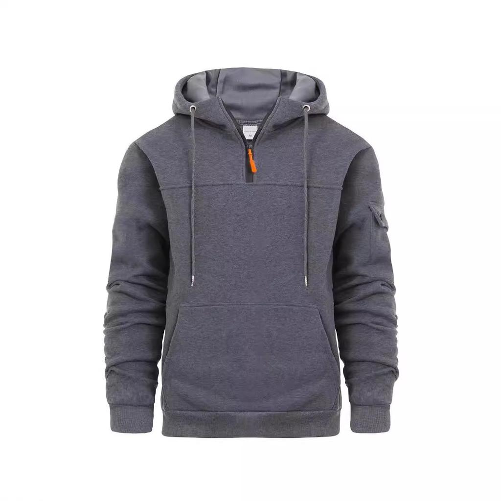 Mens Half Zipper Hoodie Autumn Winter Pullover Hooded Sweatshirts Men's Multi Pockets Loose Hoody Top