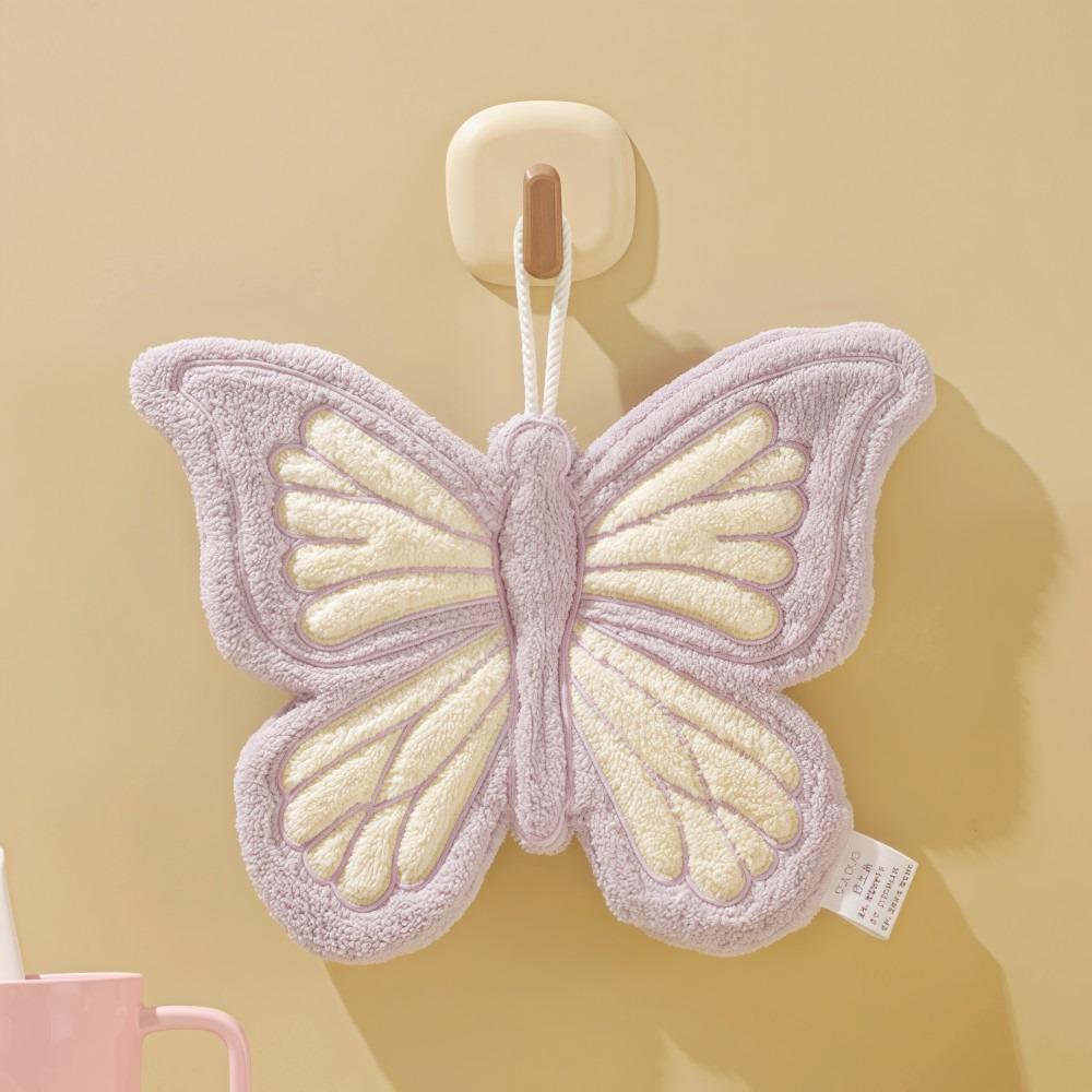 Cartoon Butterfly Shape Hand Towel Quick Drying Strong Water Absorption Bathroom Kitchen Rag Thickened Coral Fleece Washcloth