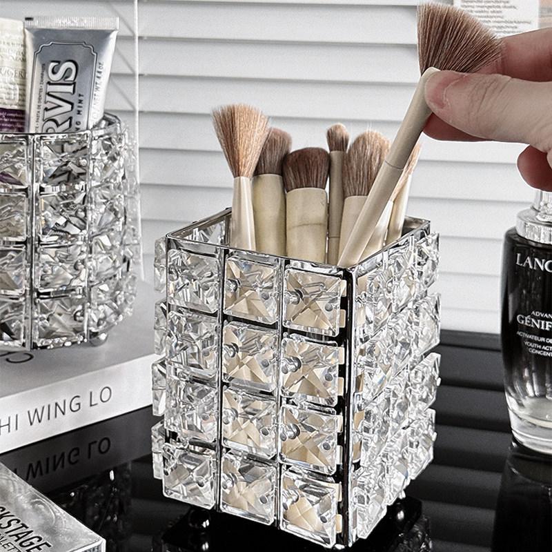 Nordic INS Style Crystal Iron Art Desktop Ornaments: Makeup Brush & Pen Holder Decorative Display.