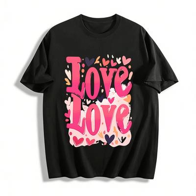 Love Print Casual T-Shirt Unisex Loose Fit Versatile Daily Top Pure Cotton T-shirt