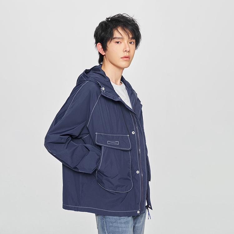 25 Mall Style New Comfortable Version Hooded Long Sleeve Jacket Men jackets Dark-Blue LMT010102204586A05179