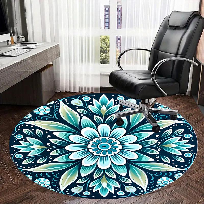 1pc Office Carpet Chair Mats Blue Floral Mandala Pattern Perfect for Decorating Office Chairs, Living Rooms, Or Bedrooms
