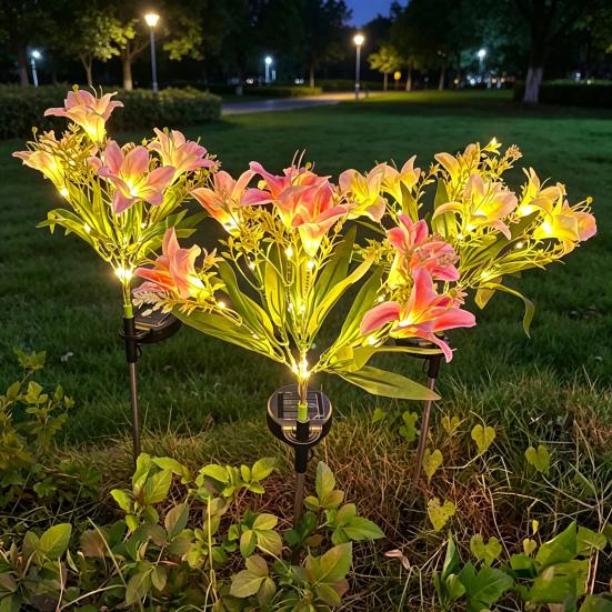 Solar Garden Lights Outdoor 7-Head Lily Light with Swaying Pole 4 Colors Waterproof Solar Powered LED String Lights for Yard Patio Pathway Energy