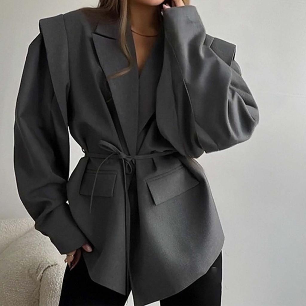 Spring Autumn Women's Waisted Lace-up Padded Blazer, Elegant Commute High-end Casual Blazer for Women