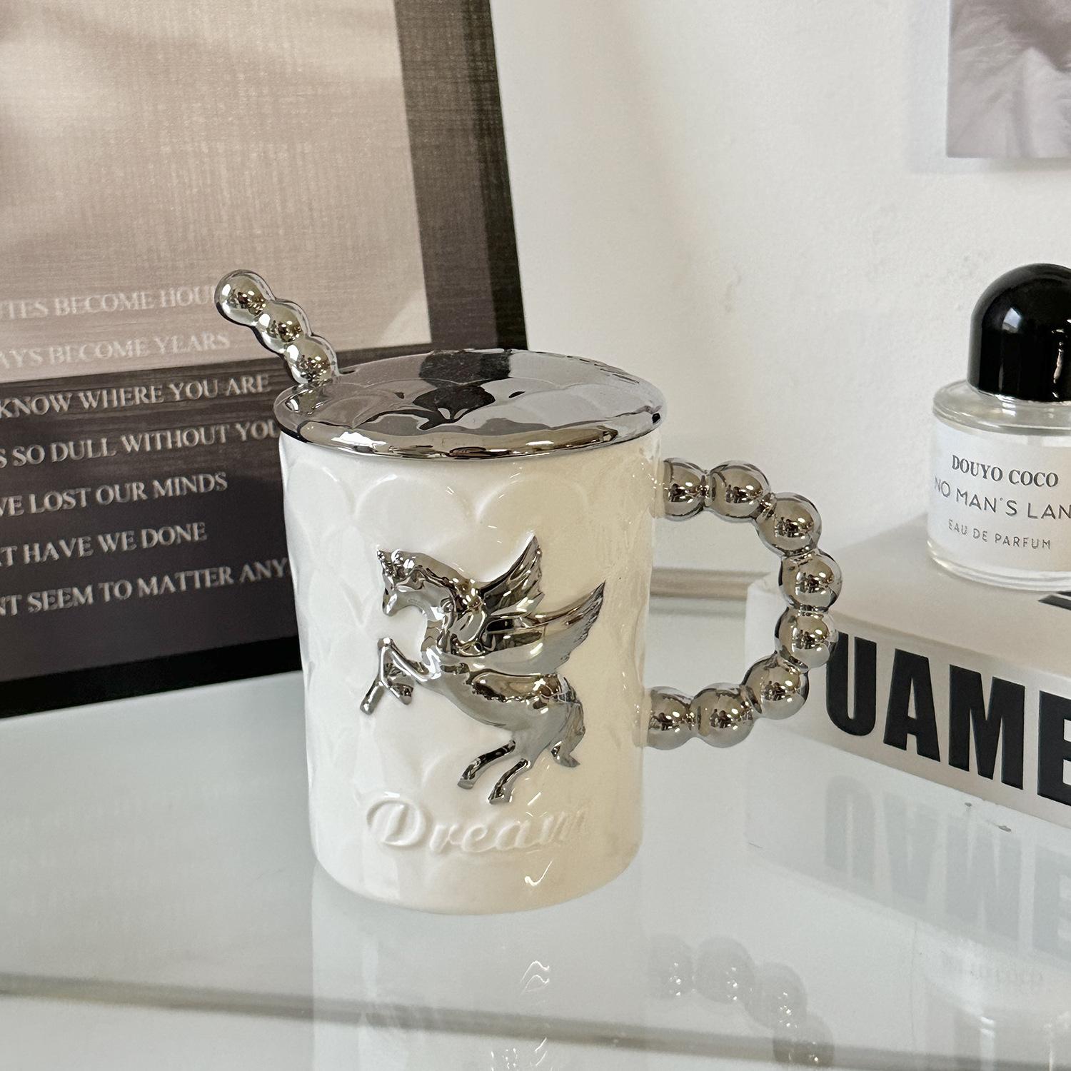 

Mug with Lid Spoon Ins Style High Value Ceramic Cup for Girls Simple Water Cup Couple Office Coffee Cup 301-400ml