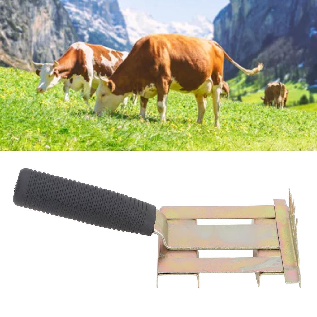 Spazzola per la muta del bestiame Sollievo dal prurito Spazzola in metallo per peli di mucca Strumenti per la toelettatura con impugnatura morbida per cavalli, bovini, pecore