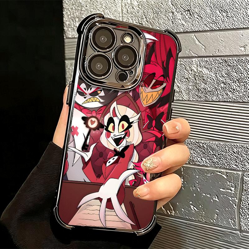 Hazbin Hotel Anime Plating Phone Case For Iphone 16 17 Pro Max Air 16E 14 15 Plus 12 13 Mini Anti-Fall Airabag Cover