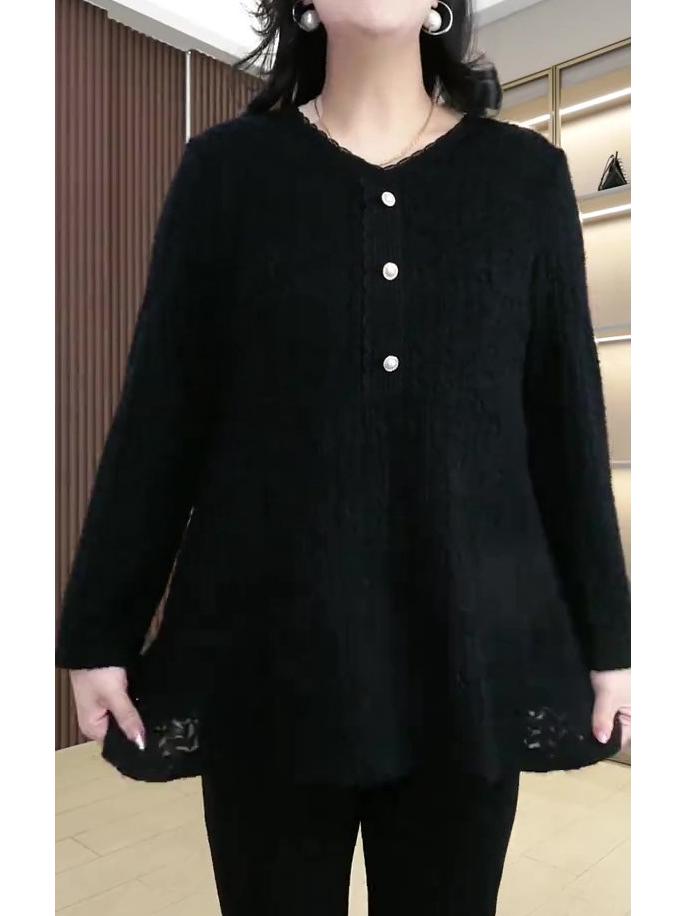 Spring Velvet Light Luxury Versatile T-shirt Sweater: Plus Size Elastic Top for Middle-aged Women