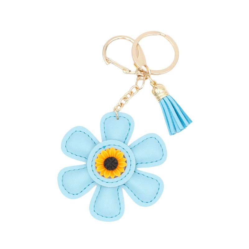 Creative Sunflower Bag Charm Keychain Pu Leather Pendant Keyring Sweet Charm Flower Hanging Bag Backpack Deco Accessory Gift