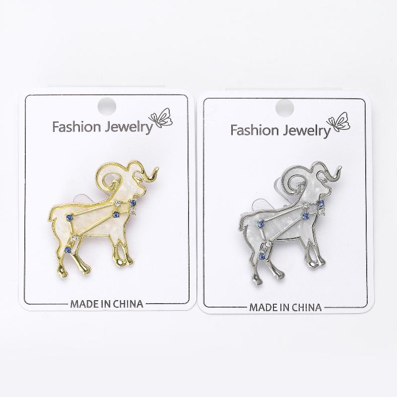 Aries Zodiac Elegant Shell Goat Brooch Sparkling Rhinestone Stars Brooches Pins Designer Jewelry Gift