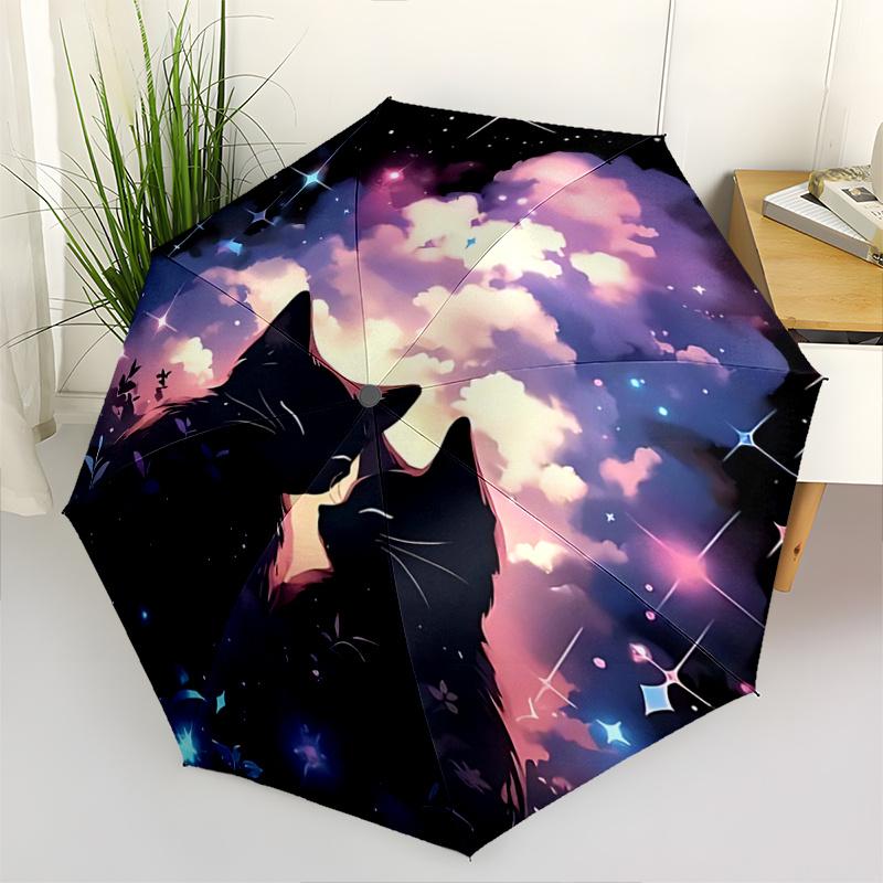

1pc Starry Night Sky Cats Automatic Opening Folding Umbrella with 8-Bone Iron Frame, Perfect for Outdoor Adventures, Festivals, Travel, Daily Use
