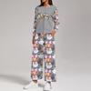 Women's Casual Round Neck Loose Fit Sweatshirt and Pants Set with Halloween Print Hem Slit for Halloween