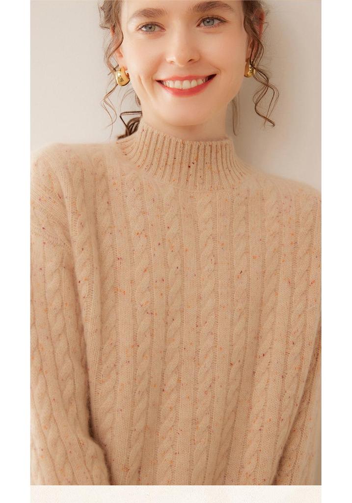 Lekasha Women's Cashmere Cable Knit Sweater - Loose Fit & Slimming Base Layer, Half-High Neck, Autumn/Winter.