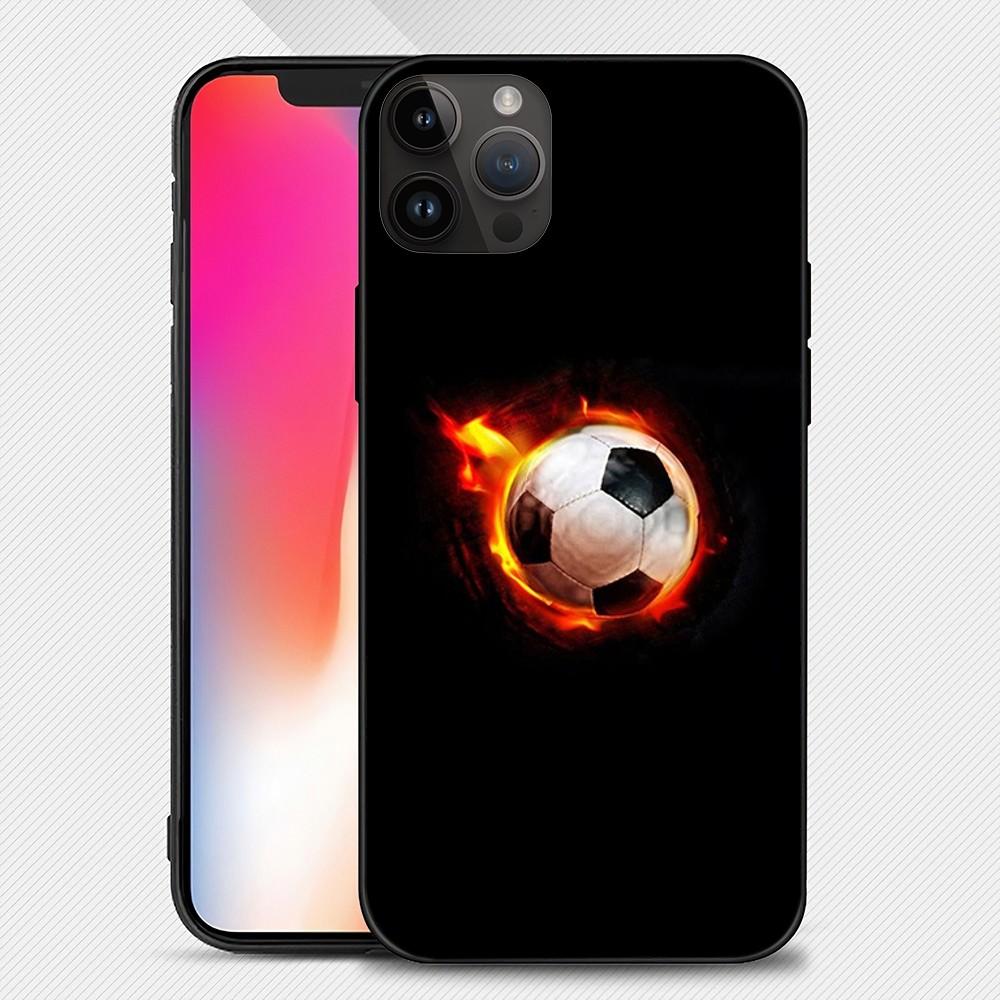 Fire Football Soccer Ball Phone Case Iphone15 14 13 12 11 Pro Max Mini X 7 8 Soft Case