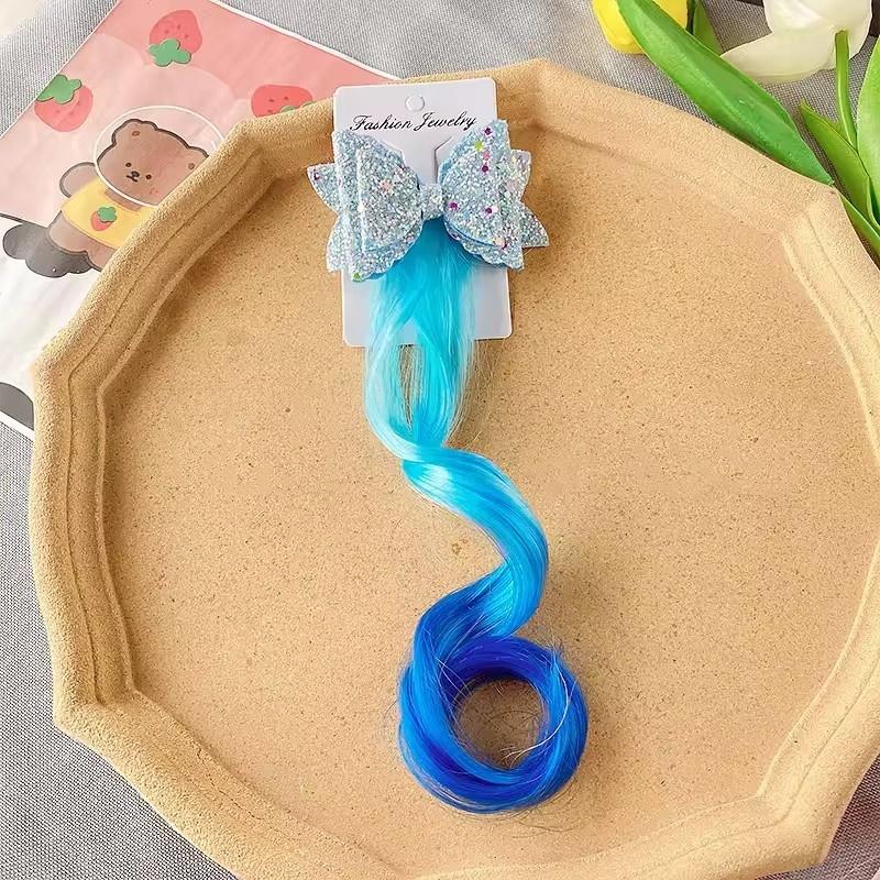 1/2pcs Cute Curly Hair Bowtie Wig Girls Hairpins Ombre Color Headwear Hair Clips For Princess Dress Up Birthday Gift Party Favor