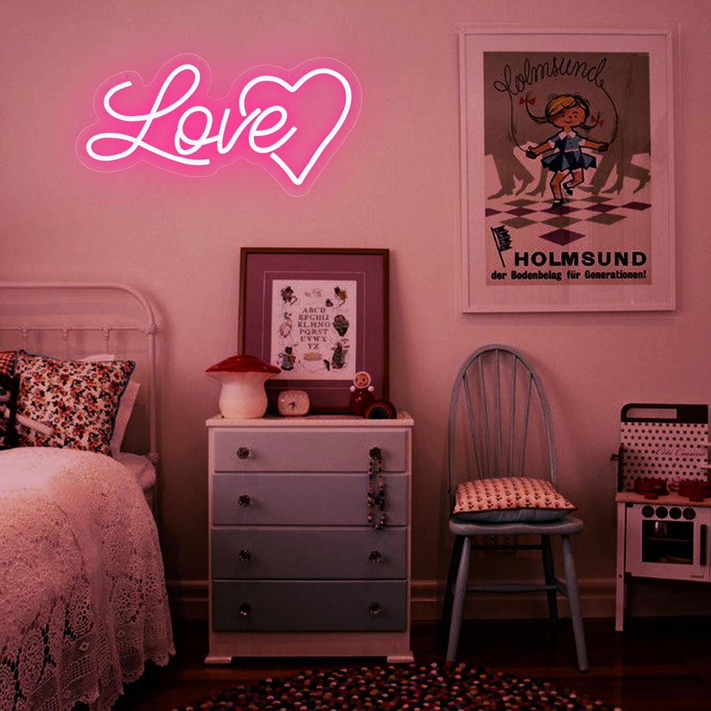 Love Heart Dimmable Neon Sign for Wall Decor, Kids Room, Wedding & Party, Gift for Valentine‘s Day, Girlfriend, Birthday