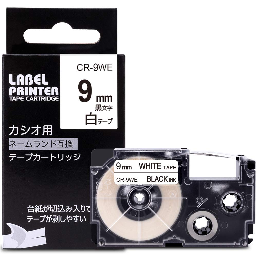 

9mm White Compatible Name Land Tape with Black Compatible with Casio Label Printer Greateam Text, 1pc, XR-9WE, KL-TF7, KL-P4SE,