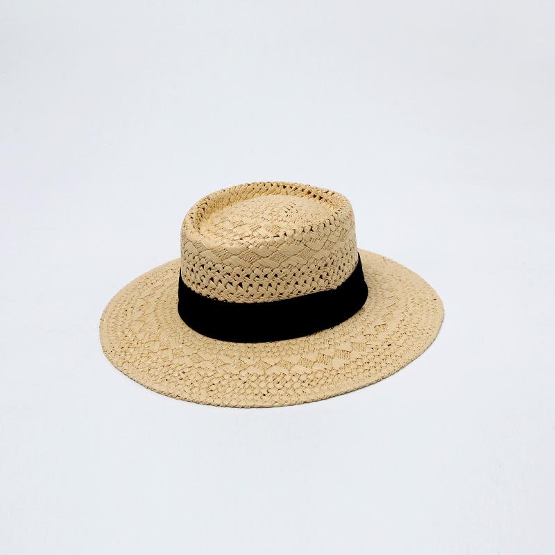French Flat Top Elegant Retro Straw Hat Casual Women's Summer Hat Seaside Sunshade Sunscreen Woven Big Brim Beach Hat