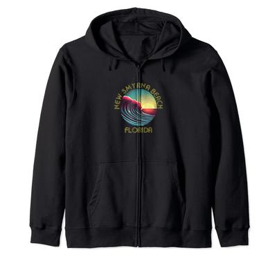 New Smyrna Beach Retro Surf Design Zip Hoodie