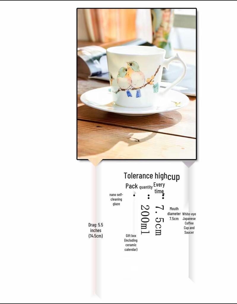 Japanese Children's Gaiwan Tea Set: Bird Bone China Cup, Chopsticks, and Spoon