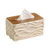 Modern Wood Finish Tissue Holder With Plastic Body And Waved Detail Multipurpose Tissue Dispenser For Any Interior Space