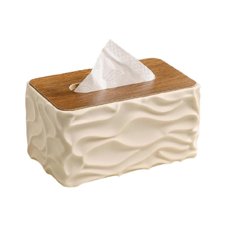 Modern Wood Finish Tissue Holder With Plastic Body And Waved Detail Multipurpose Tissue Dispenser For Any Interior Space