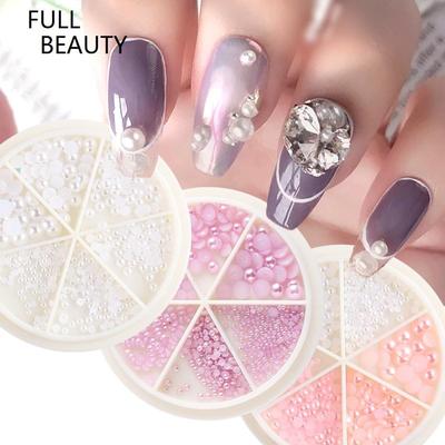 1 Box 3D Nail Decoration Half Pearls Color Change Nail Beads Pearl Semi-circle Mixed Size