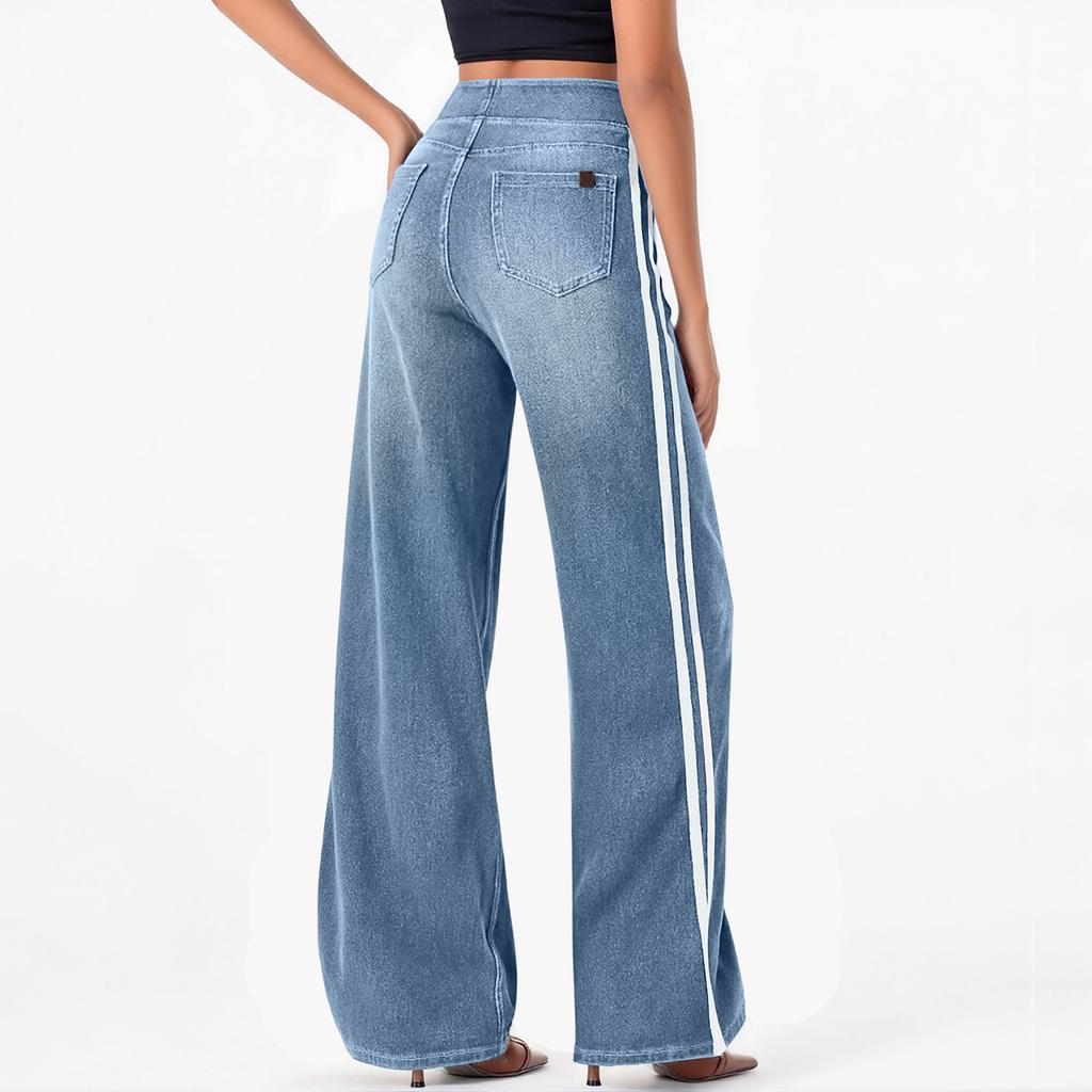 Women's Versatile High Street Retro Blue Side Striped Jeans