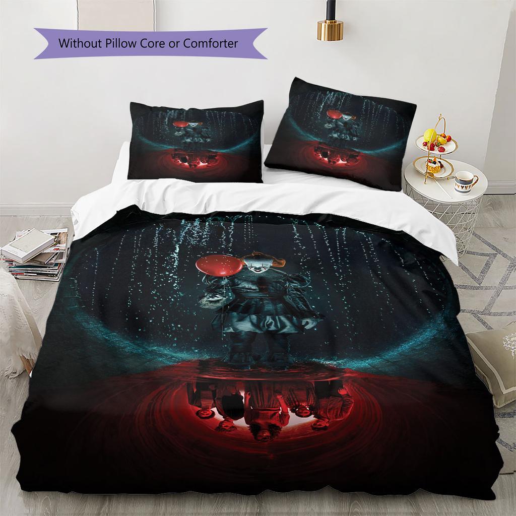 Pennywise Pattern Bedding Home Decoration Birthday Gift ( 1 duvet cover + 2 pillowcase, without core),fan merchandise.