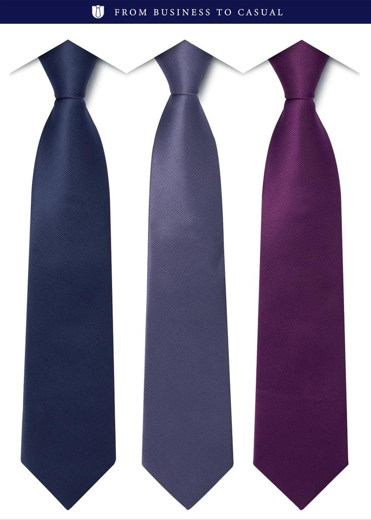 [HISDERN] Plain Tie Set of 3, Formal Tie and Pocket Square Set for Men, Perfect for Weddings, Father's Day Gifts, Washable T3-01