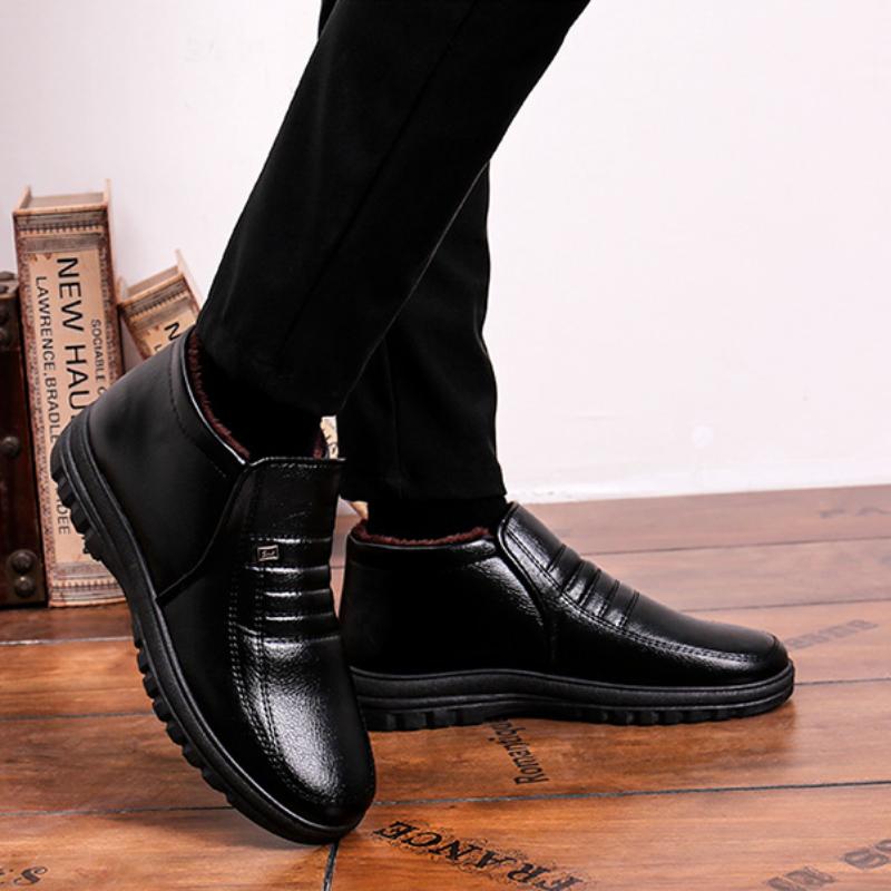 Wasserdichte Herren-Freizeitschuhe aus Pu-Leder für den Winter, Flanell, hohe Slip-On-Stiefel für Herren, warme Gummistiefel, neue Winterschuhe für Herren