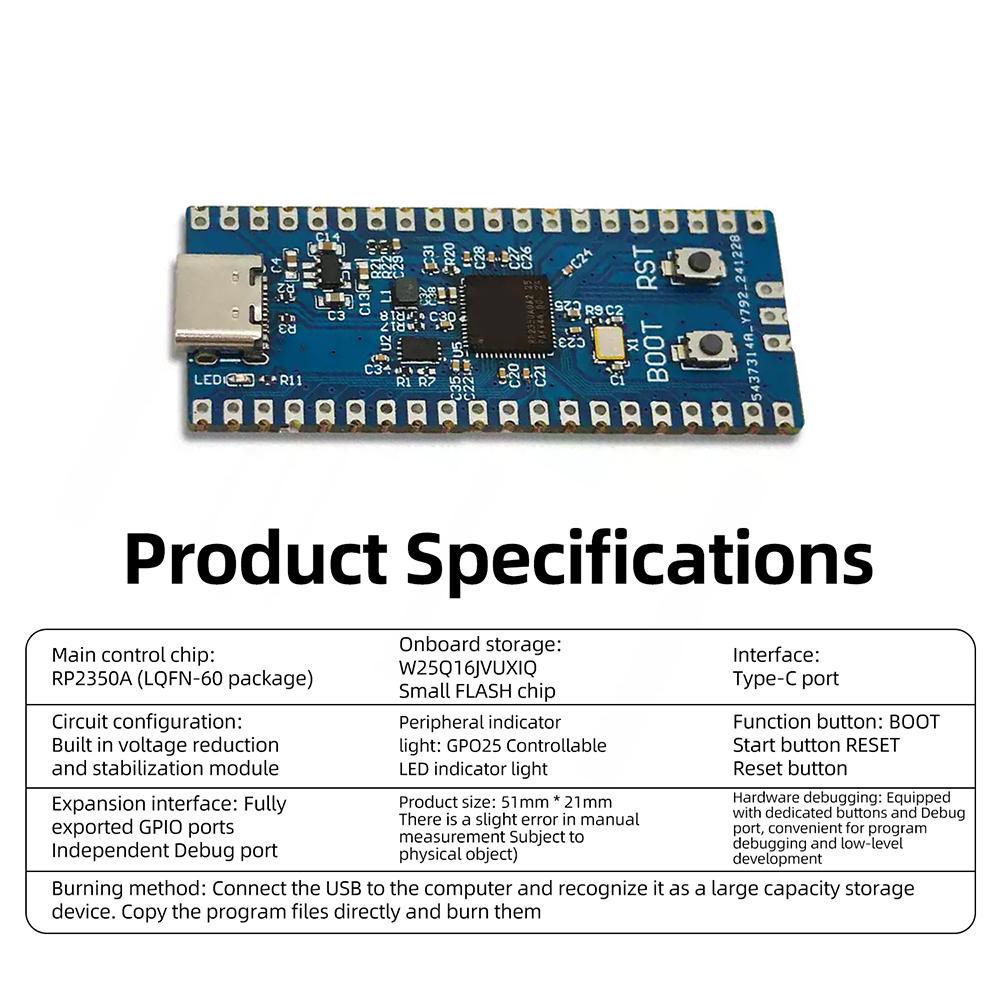 RP2350-USB-A Development Board Microcontroller with Type-C Power Supply Drag-and-Play Programming USB Expansion Port for Project