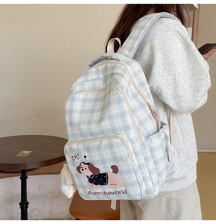 Schoolbag New Large Capacity Plaid Cute Backpack Youth Fashion Student School Bag Going Out Lightweight Cartoon Casual Backpack
