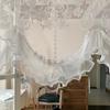 Double Pearls Lace Bottom Beaded Half Yarn Drapes Embroidered White Gauze Window Valance  Kitchen