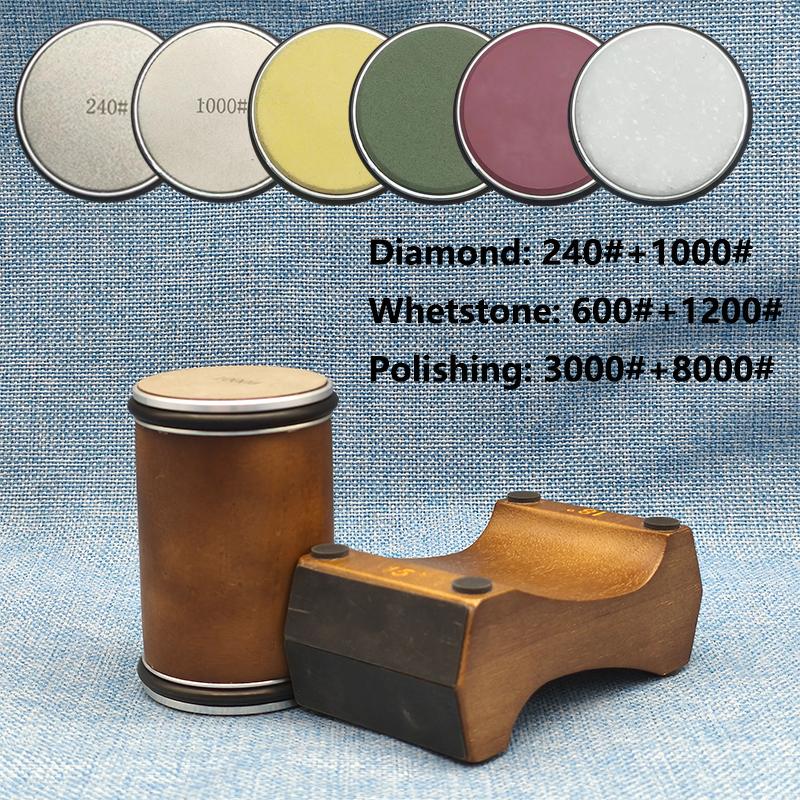 Wooden Magnetic Base Knife Sharpener, 4-Sided, Manual, Medium Grit, No Electricity Needed, for Kitchen Use