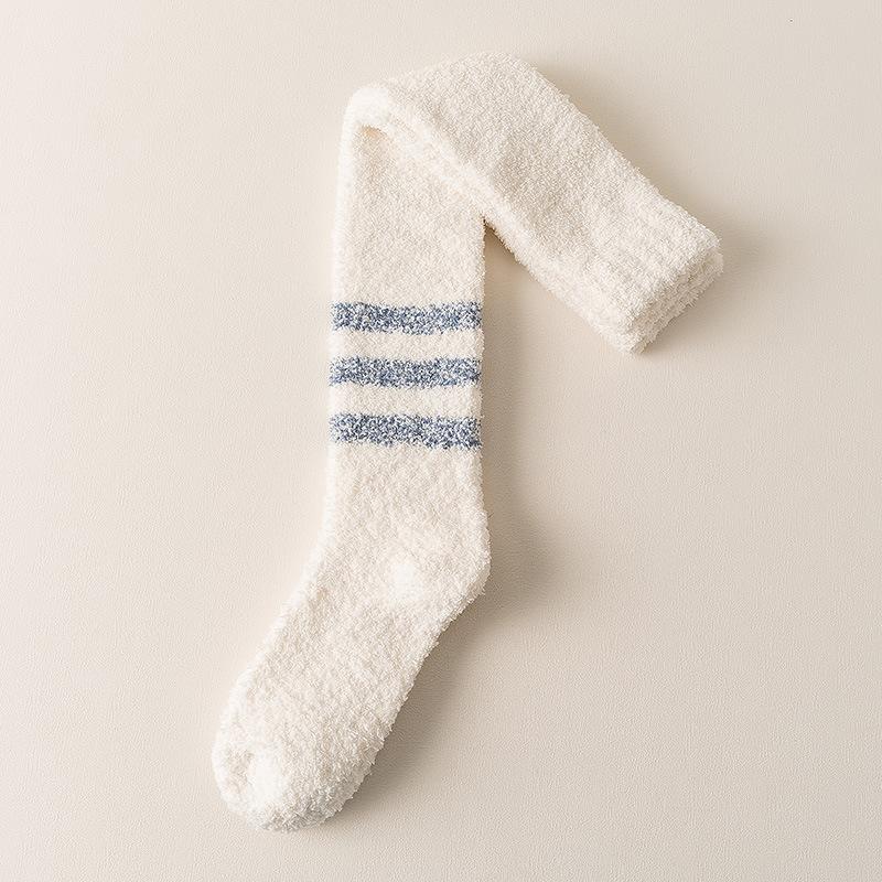 

Носки до колена из кораллового флиса, Флисовые утолщенные зимние длинные наколенники, Свободные носки для пожилых людей, Мужские домашние носки для сна на полу 1 pair белый