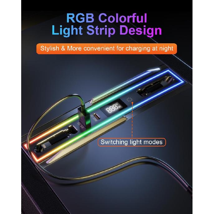 Tesla USB Hub For Model 3 Highland 2024-2025 & Model Y Juniper 2026 With RGB Ambient Light, 4-Port Docking Station Tesla Gifts, Tesla Phone Charger