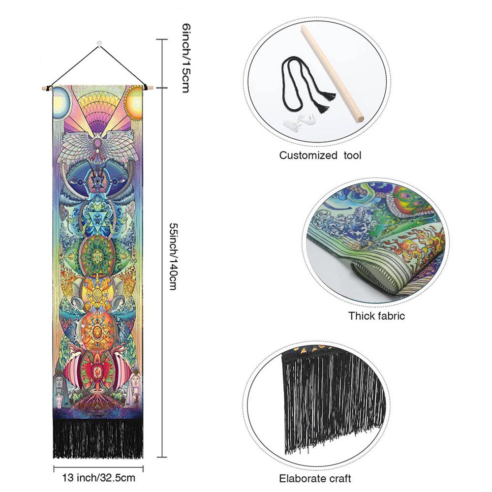 Seven Chakra Tapestry Vertical Wall Hanging Tree of Life Tapestry Tassel Yoga Meditation Tapestry for Bedroom Living Decoration