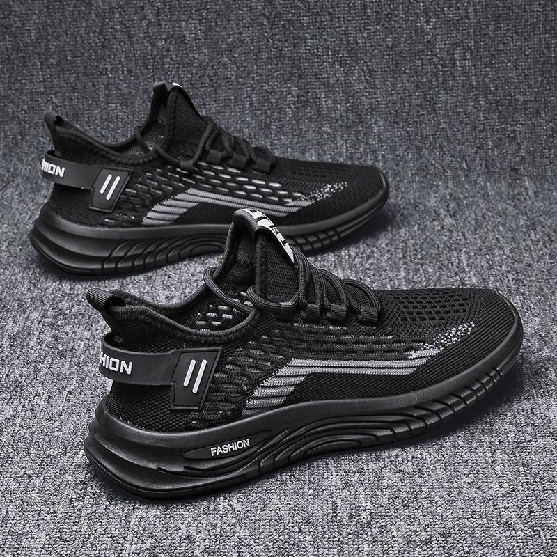 

Мужская обувь сетчатая дышащая весенняя вязаная шнуровка кроссовки для бега полая мягкая подошва кокосовые кроссовки 46 чёрный