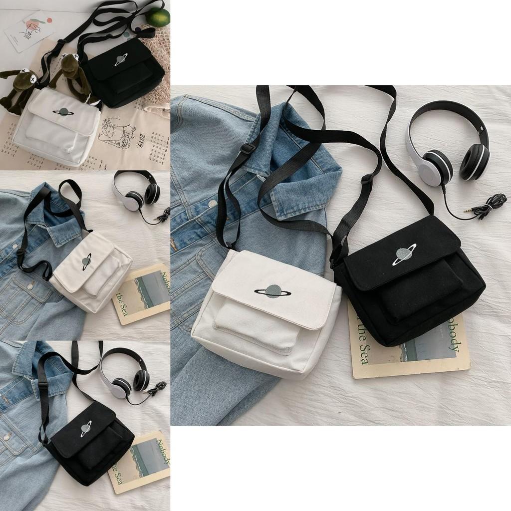 Stylish Japanese Streetwear Canvas Bag Featuring Unique Planet Embroidery For Urban Fashion Lovers